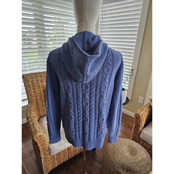 L.L Bean Cable-Knit Zip Up Hooded Sweater Women's M Petite Fisherman Preppy - Picture 5 of 12